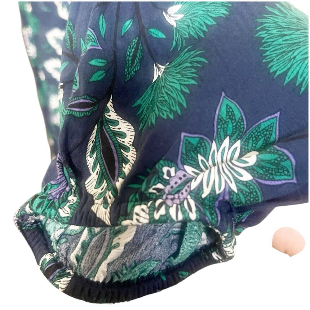 Loft Women’s Long Sleeve Blouse Floral Cotton Size XL Round Neck Navy Green - Picture 8 of 11